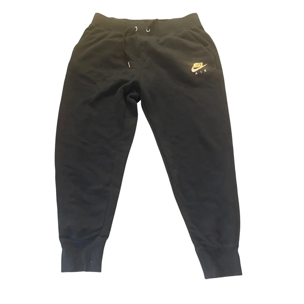 Nike Air Women's Fleece Jogger Pants Black Gold Back Logo 931870-010 Size Large